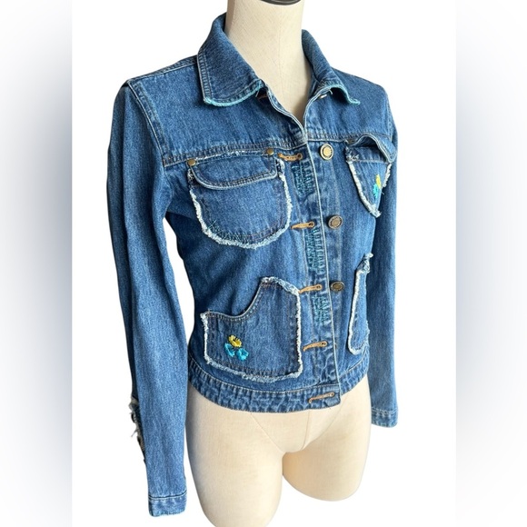 Y2K Floral Stitched Denim Jacket size Medium - Picture 1 of 11